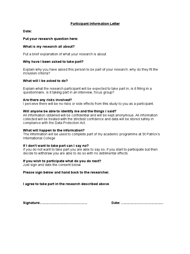 Participant Information and Consent Letter | PDF | Career & Growth