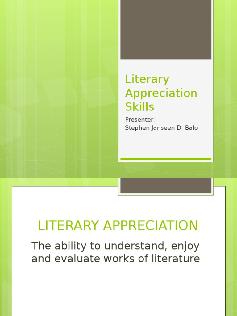 Literary Appreciation Skills Overview | PDF