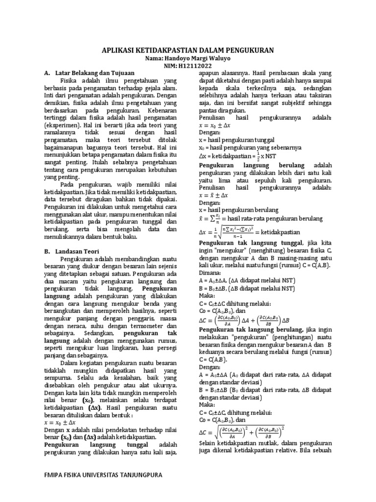 Jurnal Aplikasi Ketidak Pastian Dalam Pengukuran
