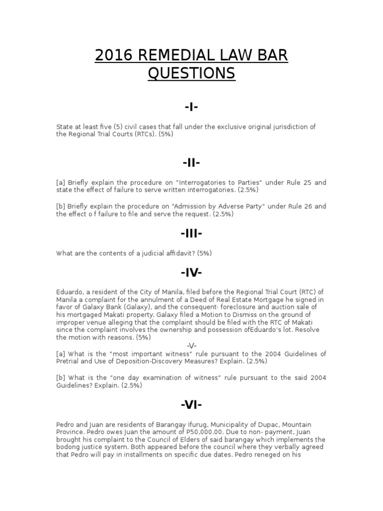 2016 Remedial Law Bar Questions PDF Mandamus Complaint