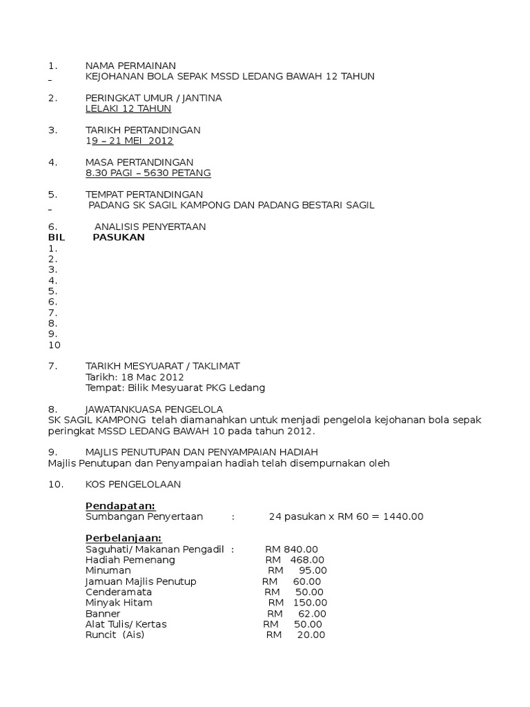 Contoh Laporan Bola Sepak MSSD