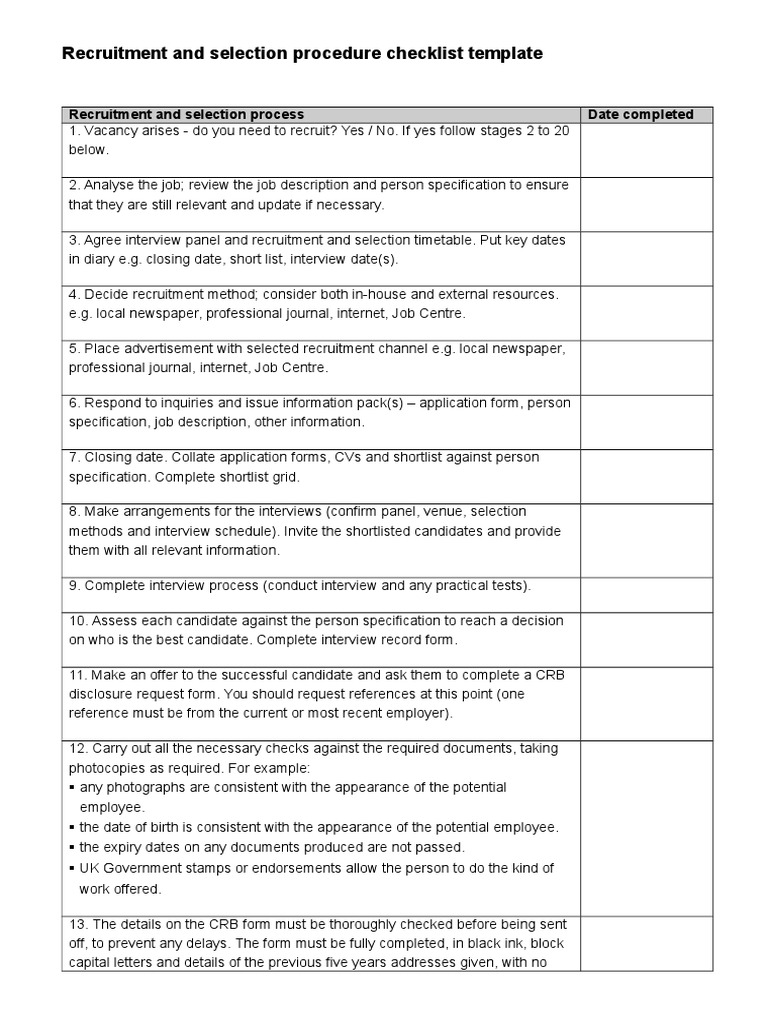 Recruitment Process Checklist Template | PDF | Recruitment | Business