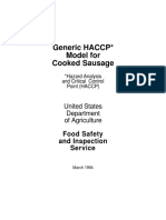 Generic HACCP Model For Cooked Sausage: United States Department of Agriculture