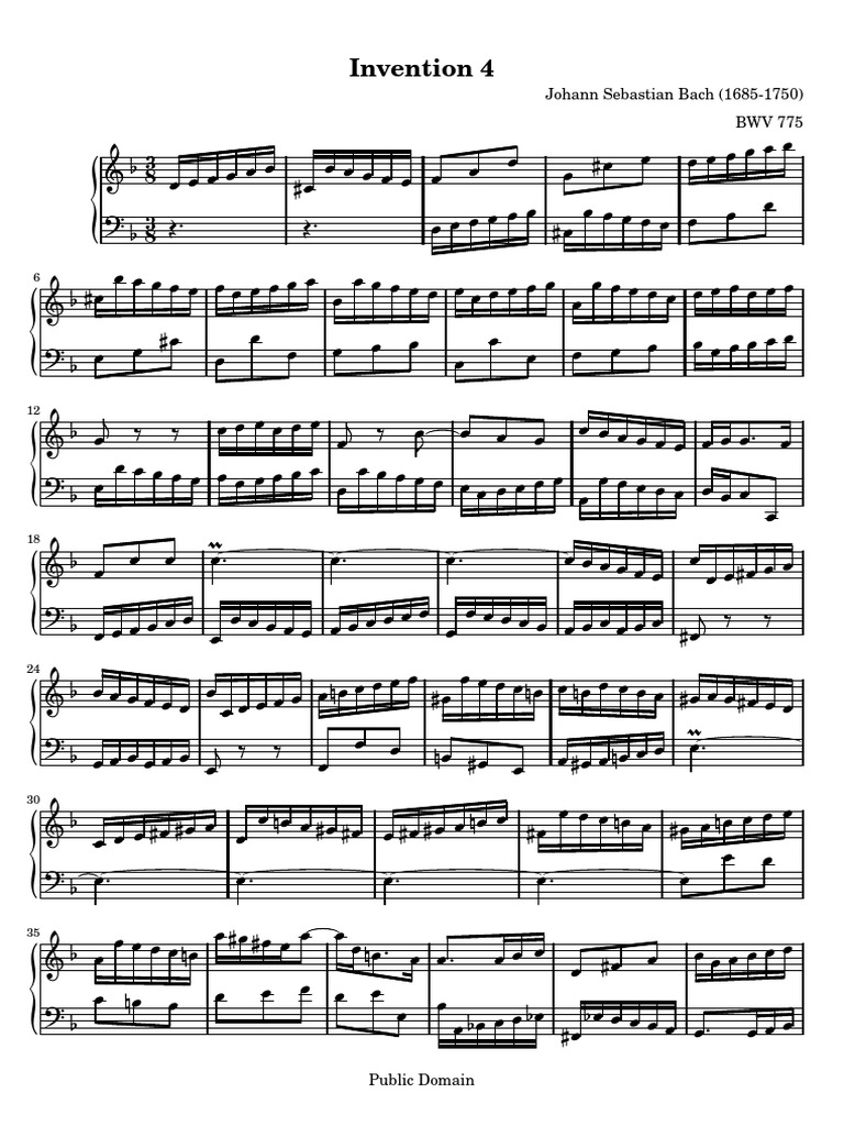 Bach Invention 4 .pdf | Choral Compositions | Public Domain Music