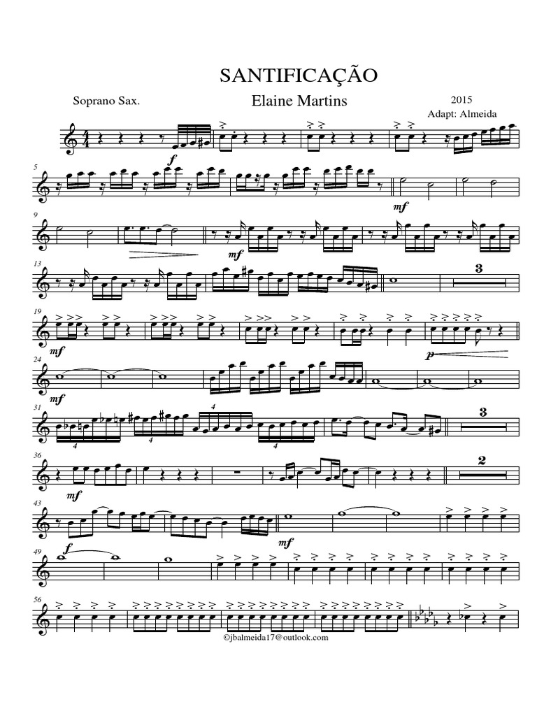 Santificação Elaine M 2015 - Soprano Sax..mus PDF | PDF | Saxofone |  Instrumentos de sopro de madeira, image size:768x1024