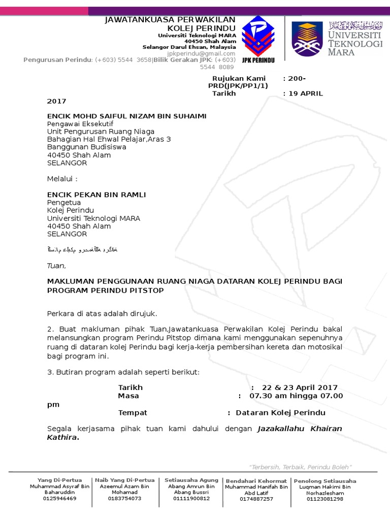 Surat Makluman Penggunaan Ruang Niaga