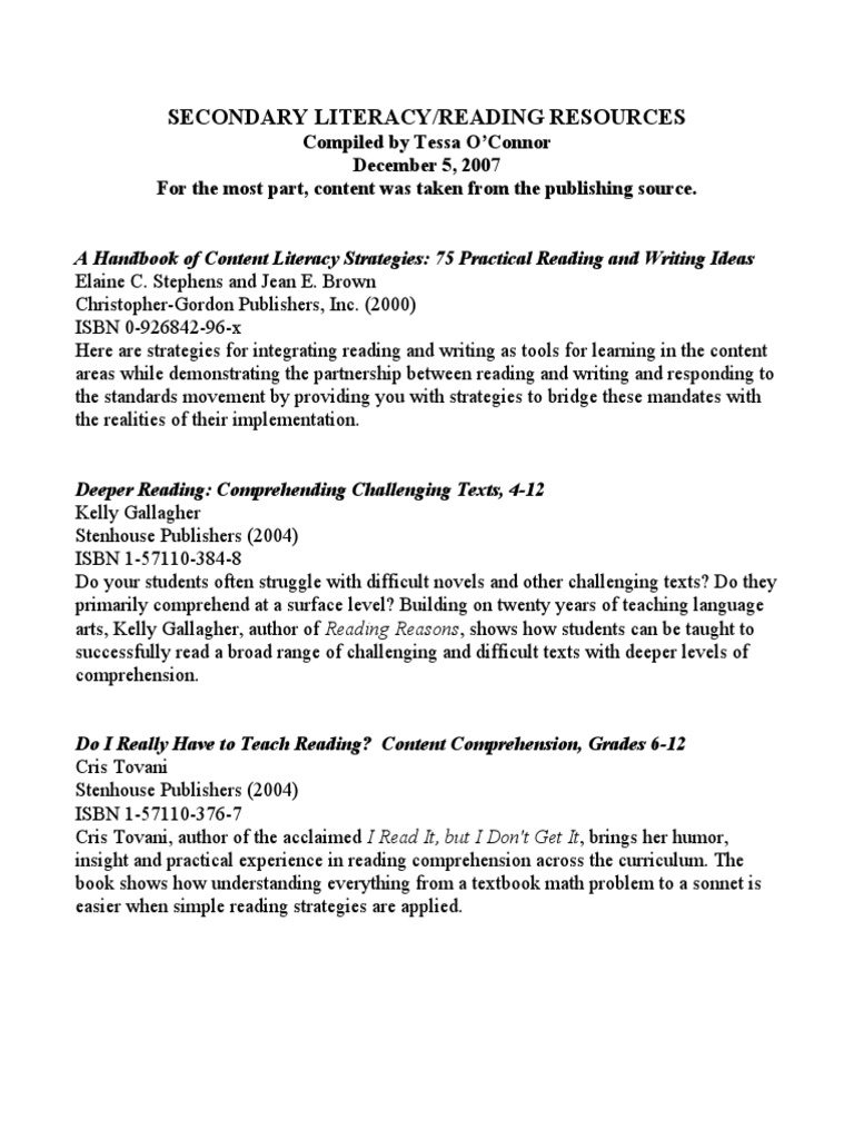 Content Literacy Reading Resources PDF Reading Comprehension Teachers