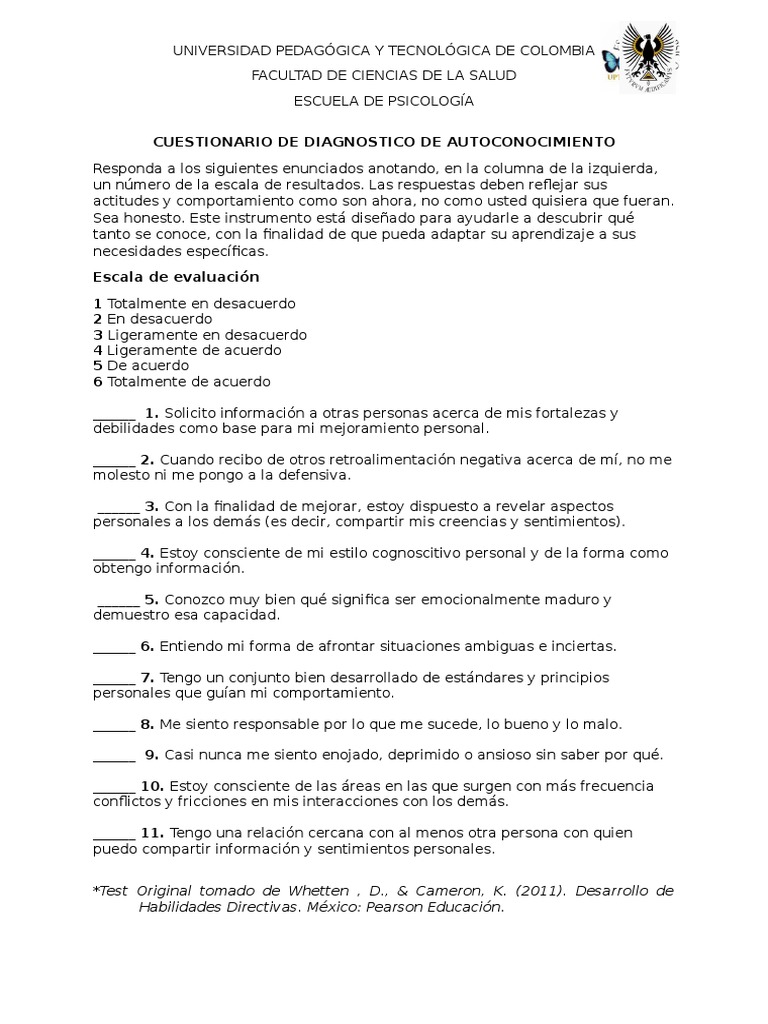Cuestionario de Autoconocimiento Psicología | PDF | Relaciones ...