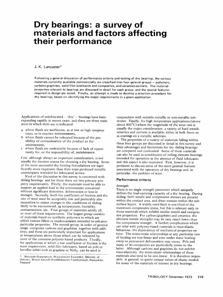 Factors Affecting Performance | PDF | Wear | Friction