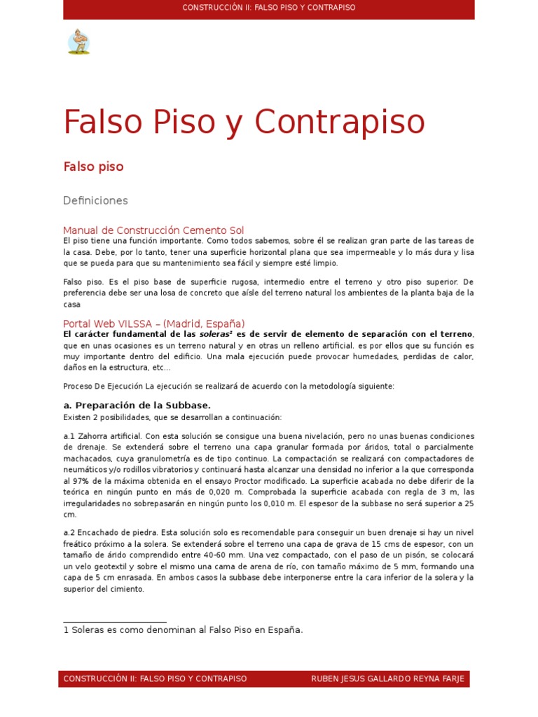 Falso Piso y Contrapiso | Fundación (Ingeniería) | Hormigón
