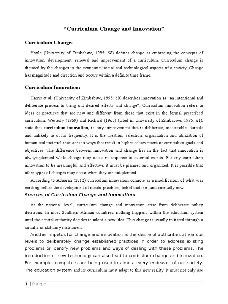 Curriculum Change and Innovation Innovation Curriculum