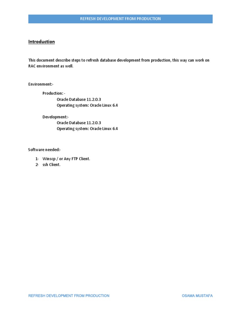 Oracle DB Dev Refresh Guide | PDF | Backup | Directory (Computing)