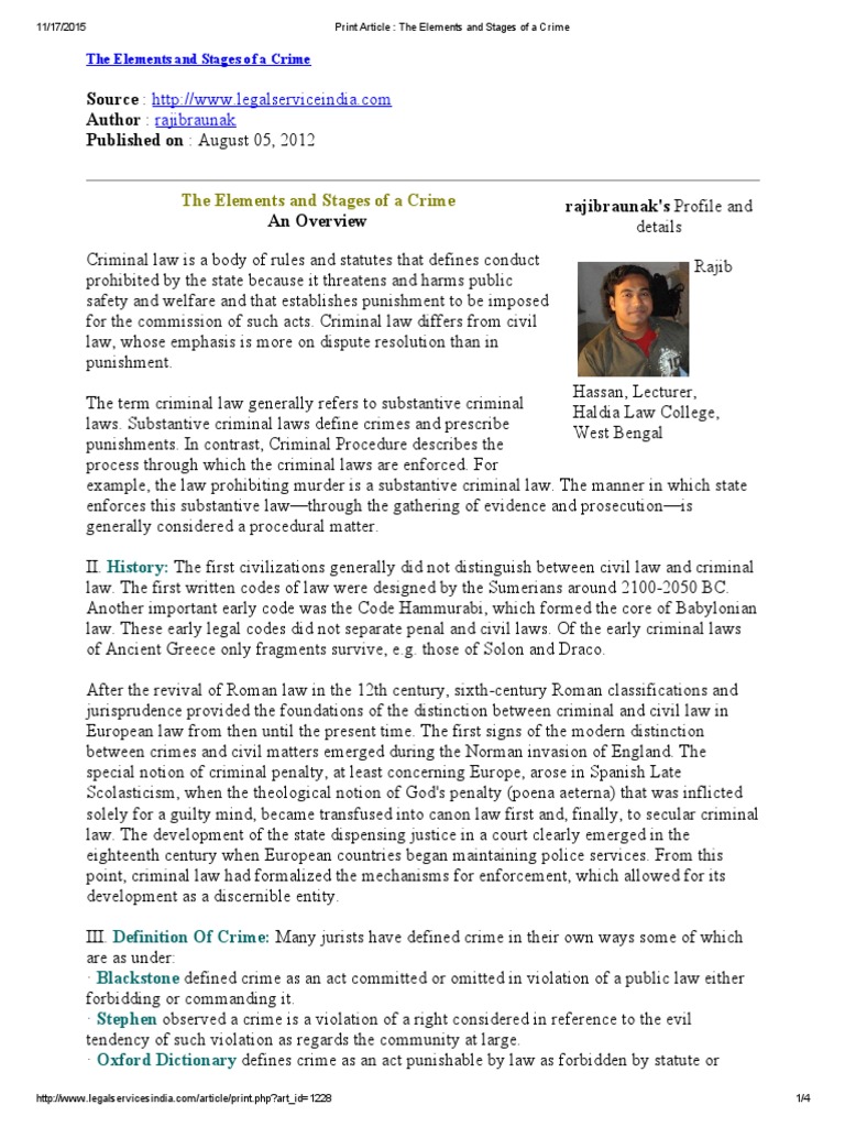 Elements and Stages of Crime Explained | PDF | Mens Rea | Criminal Law