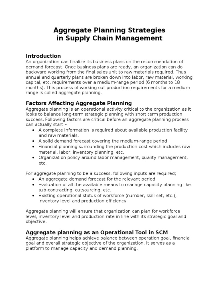 Aggregate Planning Strategies Of Scm Inventory Demand
