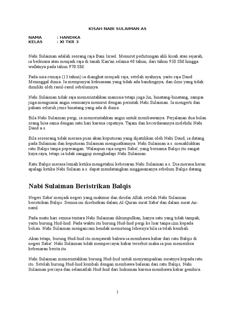 Kisah Nabi Sulaiman As  PDF