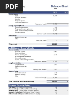 Business Balance Sheet Template