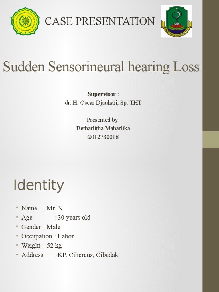 Sudden Sensorineural Hearing Loss | PDF | Hearing Loss | Human Head And ...