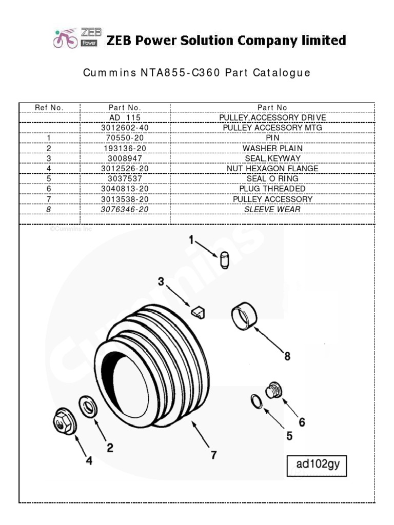 Cummins NTA855-G3 Parts Book PDF | PDF | Pipe (Fluid Conveyance ...