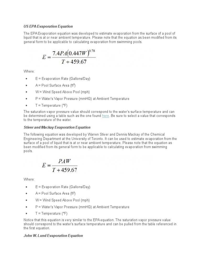Evaporation Rates Equation PDF Evaporation Humidity