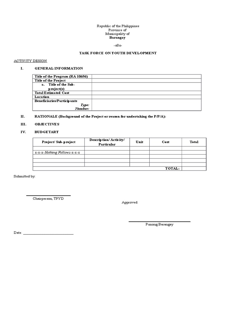 Sample format of Activity design | Business