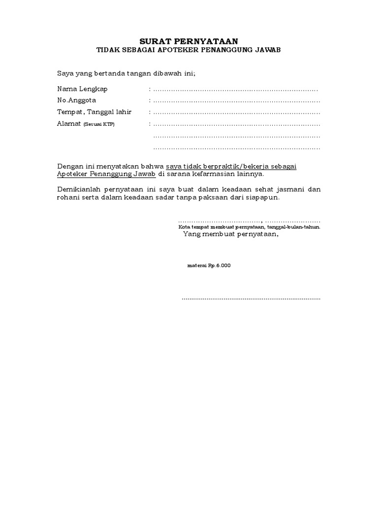 Srt Pernyataan Tidak Bekerja Ditempat Lain 1