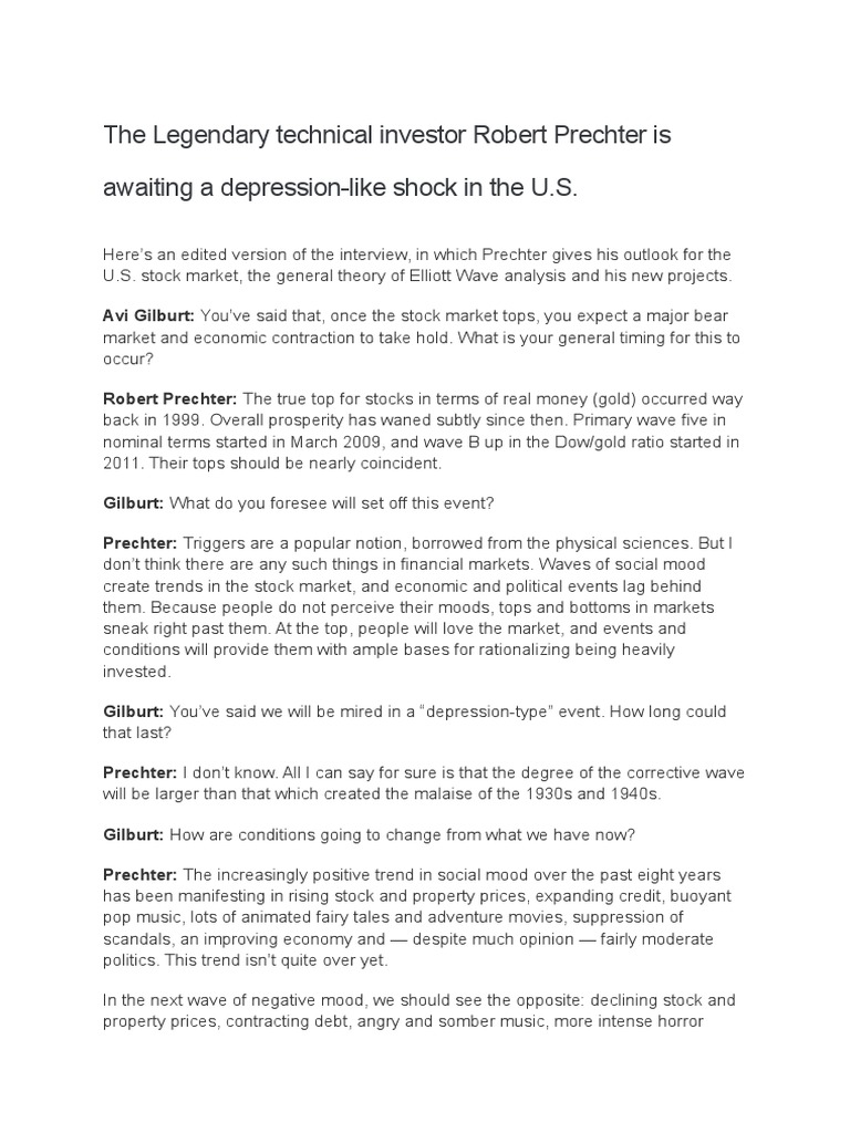 Robert Prechter Is Awaiting A Depression | PDF | Financial Markets |  Economies