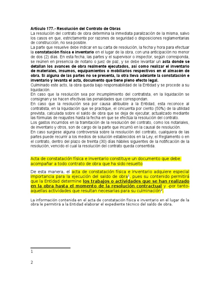 Resolución de Contrato de Obras: Proceso y Acta | PDF | Regulación ...