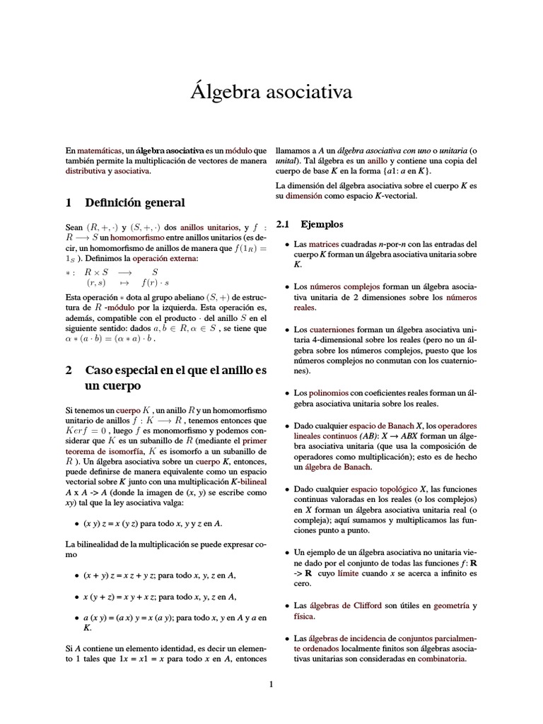 Álgebra Asociativa PDF Anillo (Matemáticas) Álgebra Universal