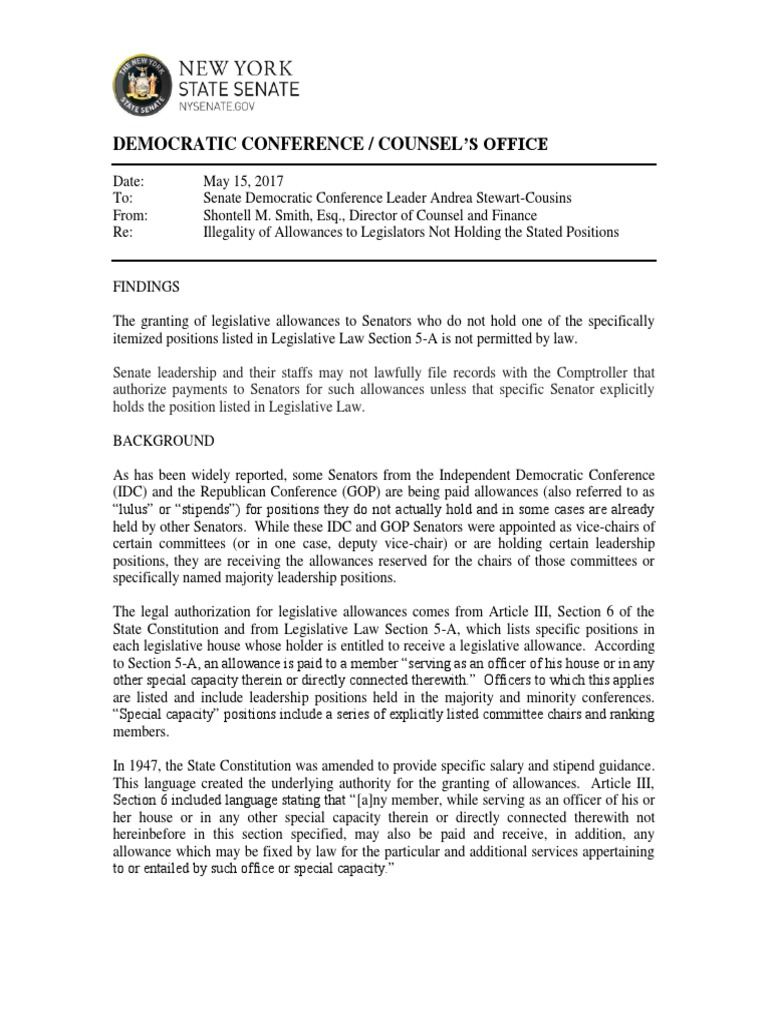 Senate Democratic Memo Legislative Allowances PDF