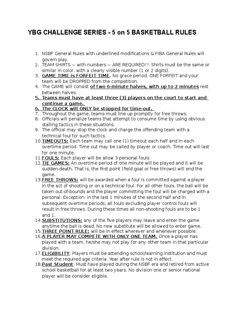 Ybg Challenge Series 5 On 5 Basketball Rules PDF Sports Rules And
