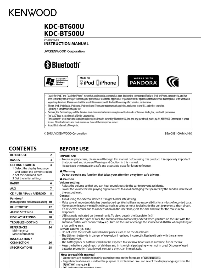 Manual Kenwood Bt500u I Pod Bluetooth