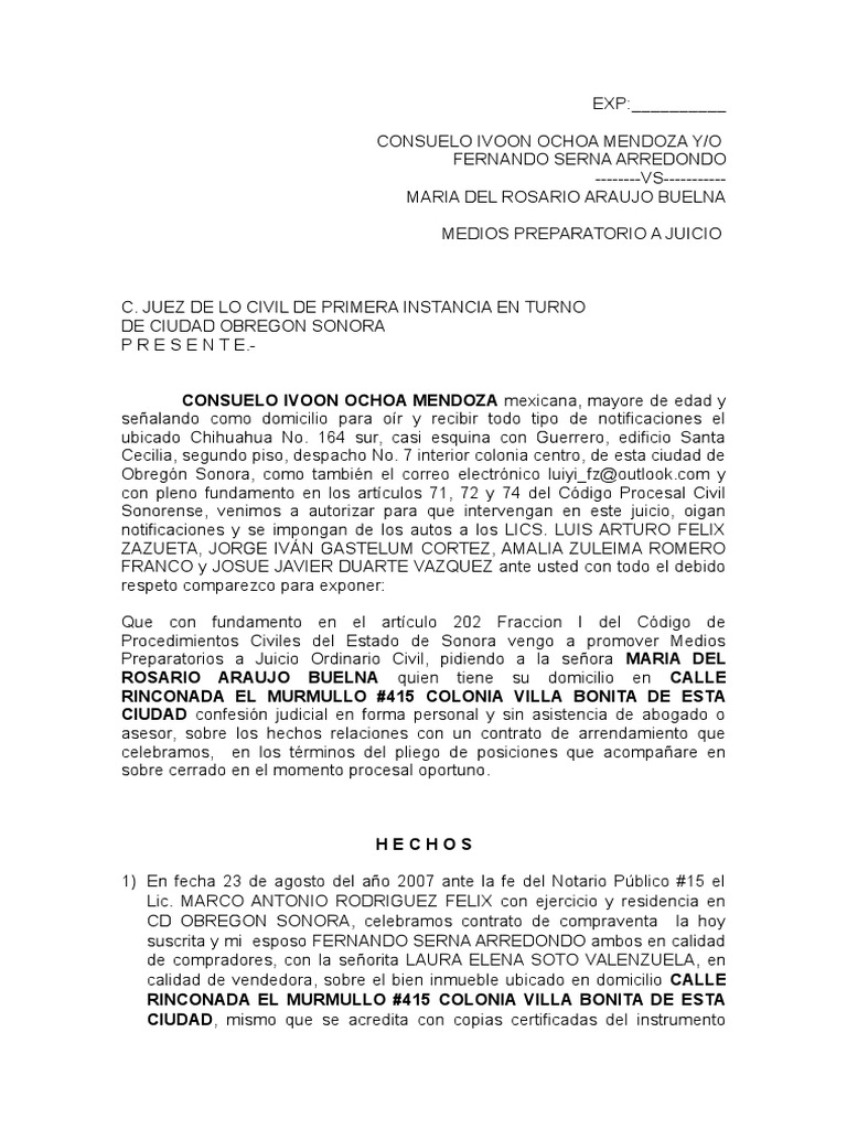 Medios Preparatorios de terminación de contrato Virtud