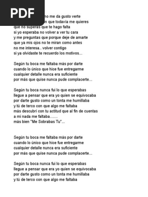 Me Sobrabas Tu me sobrabas tu