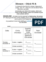 ACTS Dinners - Chick Fil A: Deadline