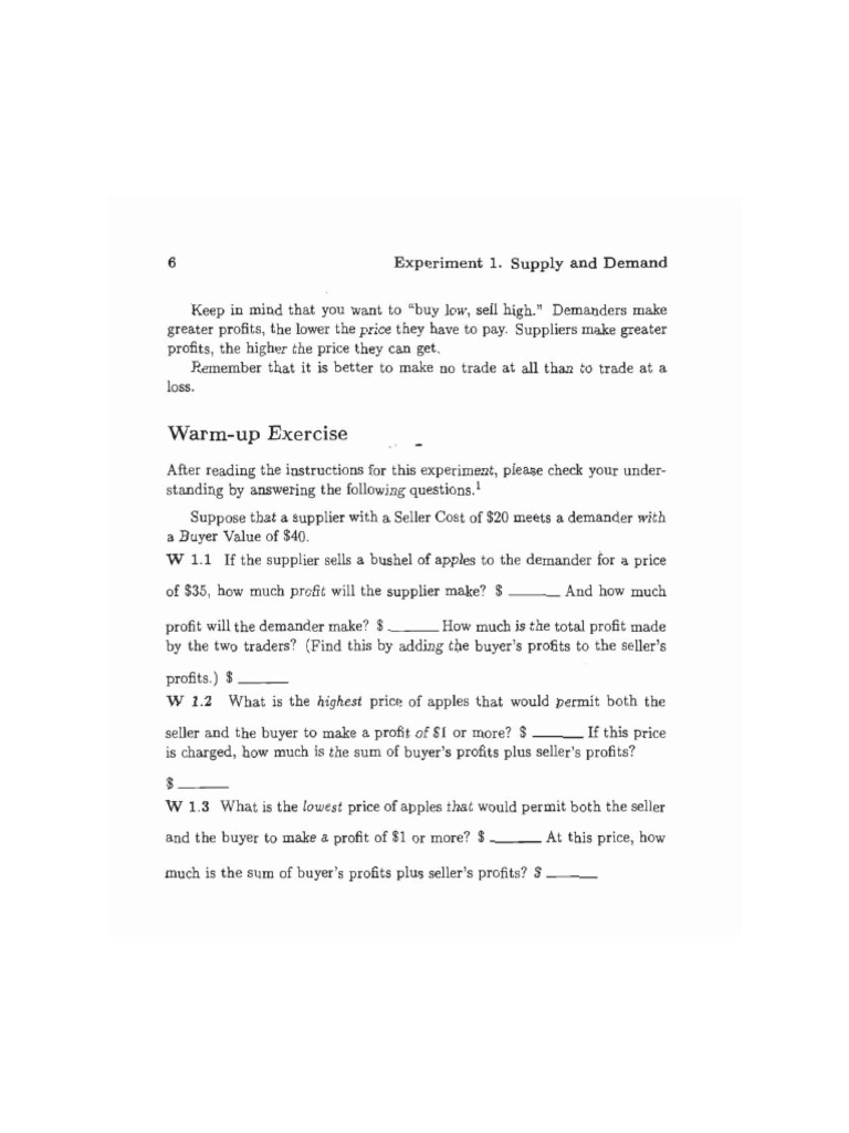 Experiment 1 Supply and Demand Textbook For Students PDF