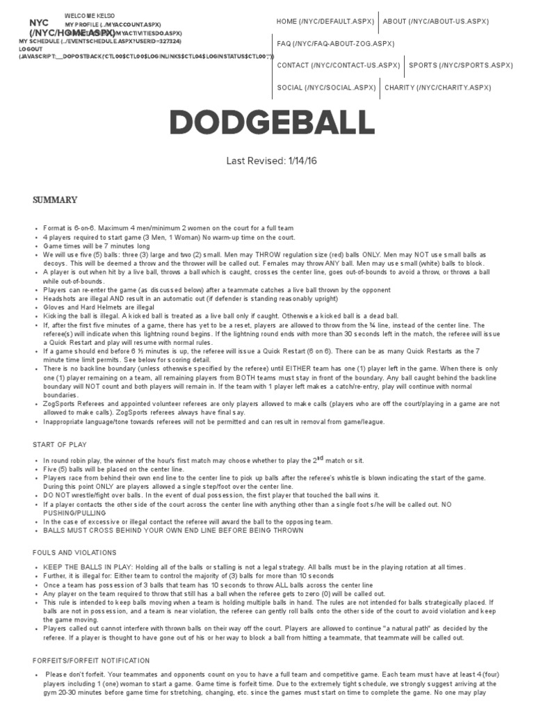 Dodgeball Rules ZogSports NYC PDF Sports Leisure