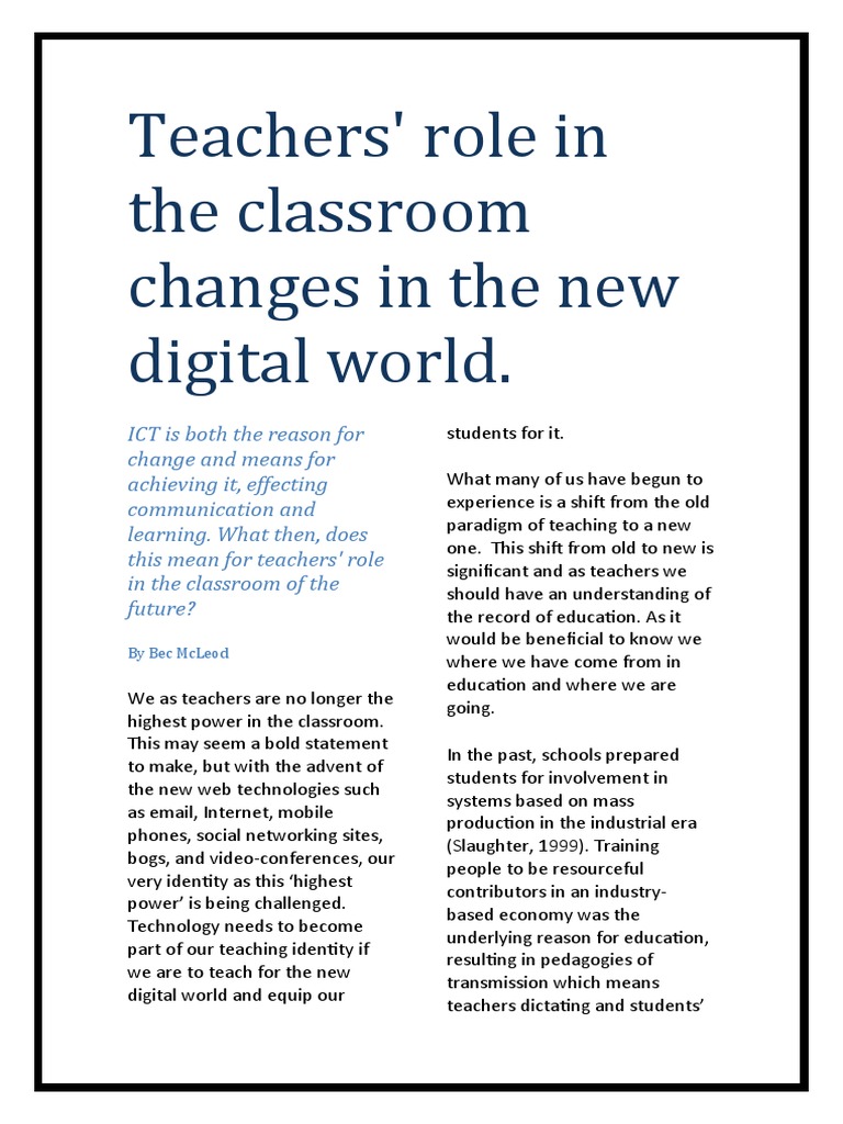 Evolving Teacher Roles in Digital Classrooms | PDF | Educational ...