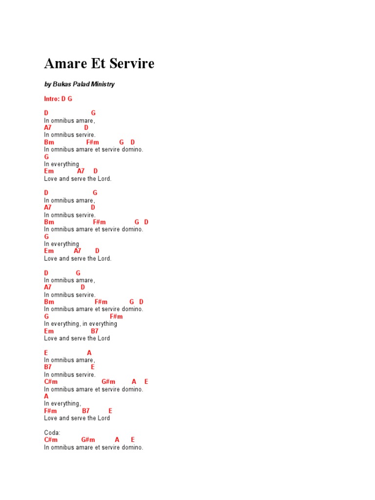 Amare Et Servire (lyrics &amp; chords)