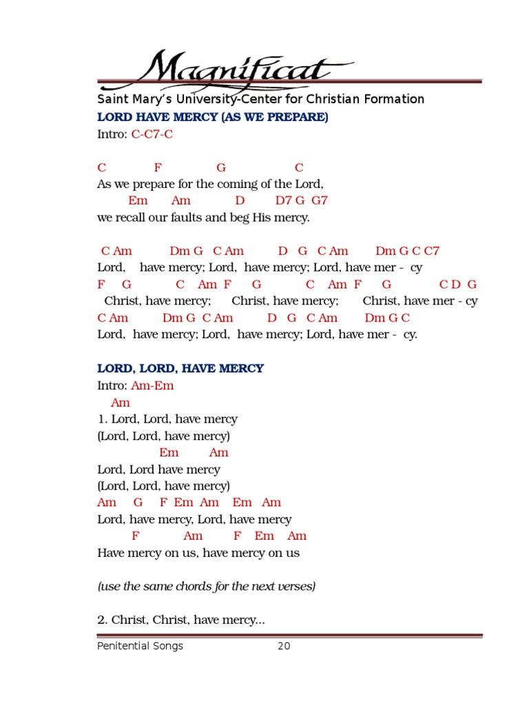 Mass Songs With Chords (Penitential) PDF Song Structure Musical