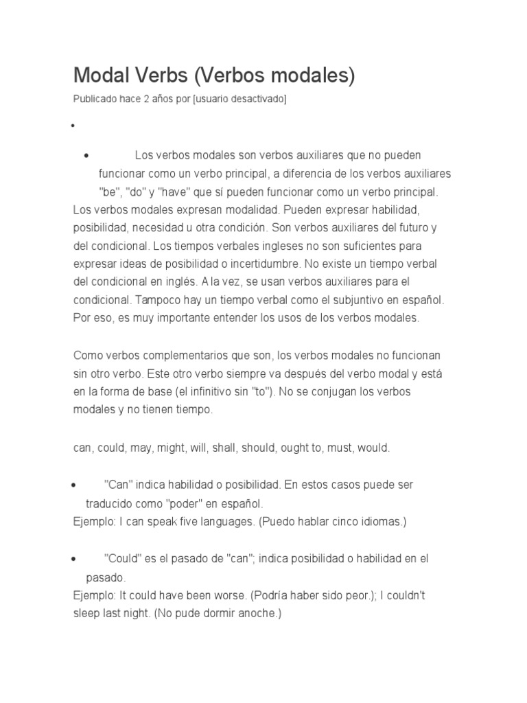 Guía Completa de Verbos Modales | PDF | Verbo | Tipología Lingüística