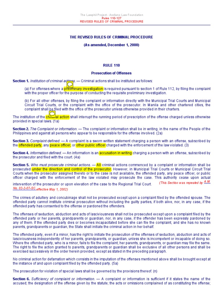 Rules of Court Criminal Proceedure (110 127) PDF Bail Arrest