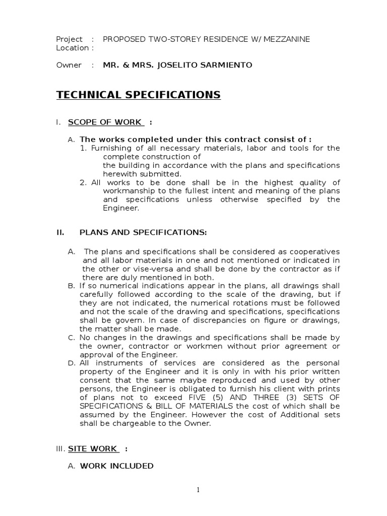 Technical Specifications Framing (Construction) Concrete Free 30
