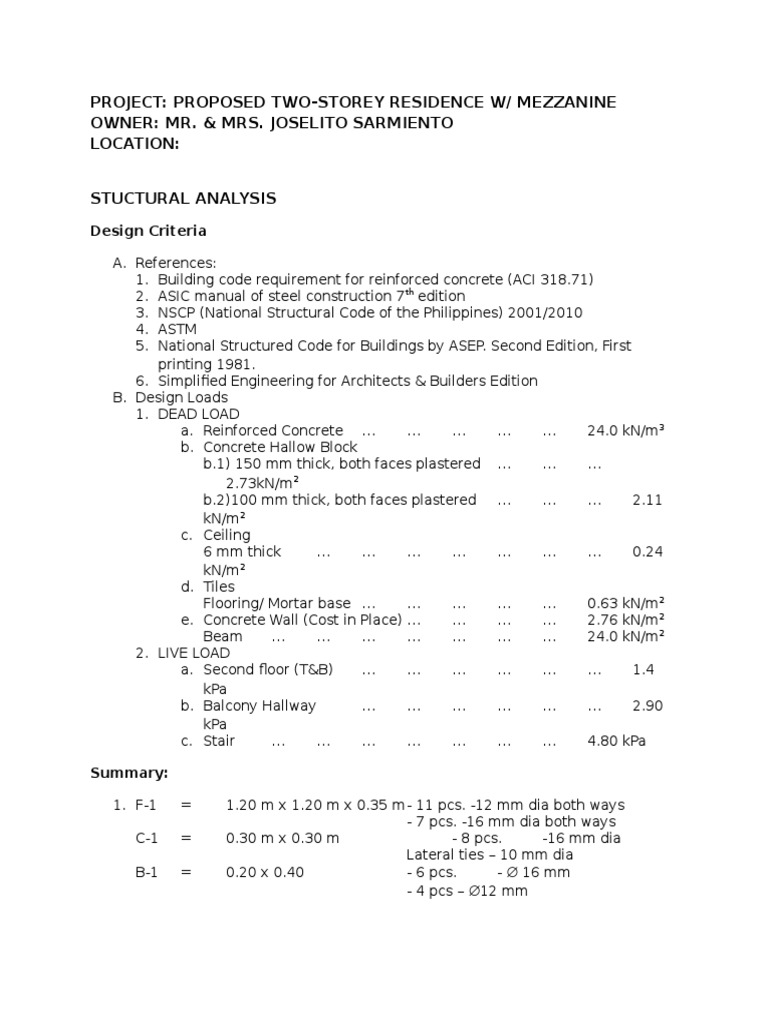 Structural Design Two Storey Sir Ariel | PDF