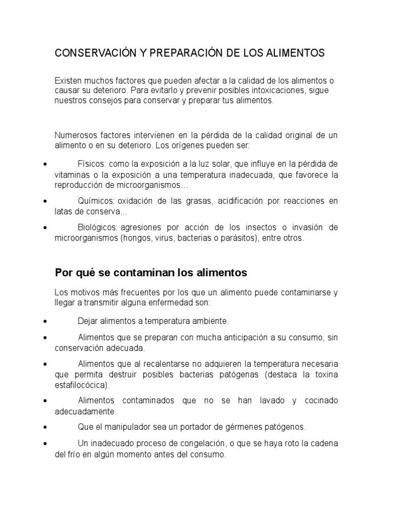 Conservación y Preparación de Los Alimentos | PDF | Impuestos | Vegetales