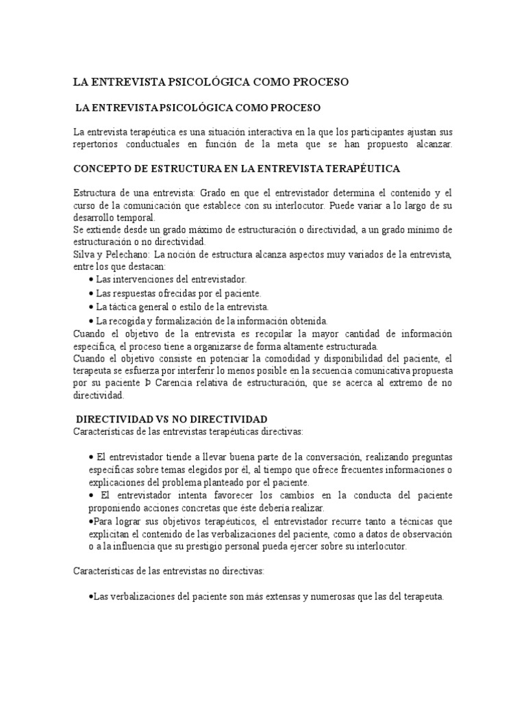 La Entrevista Psicológica Como Proceso | PDF | Sicología | Comportamiento