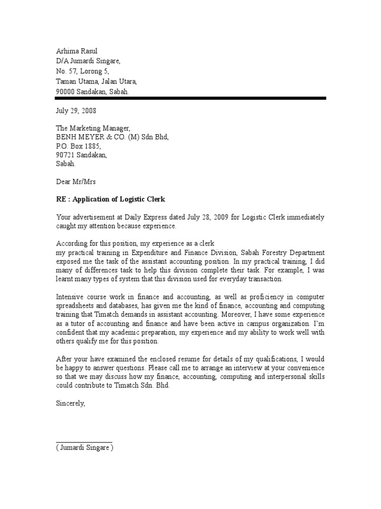 RE: Application of Logistic Clerk | PDF