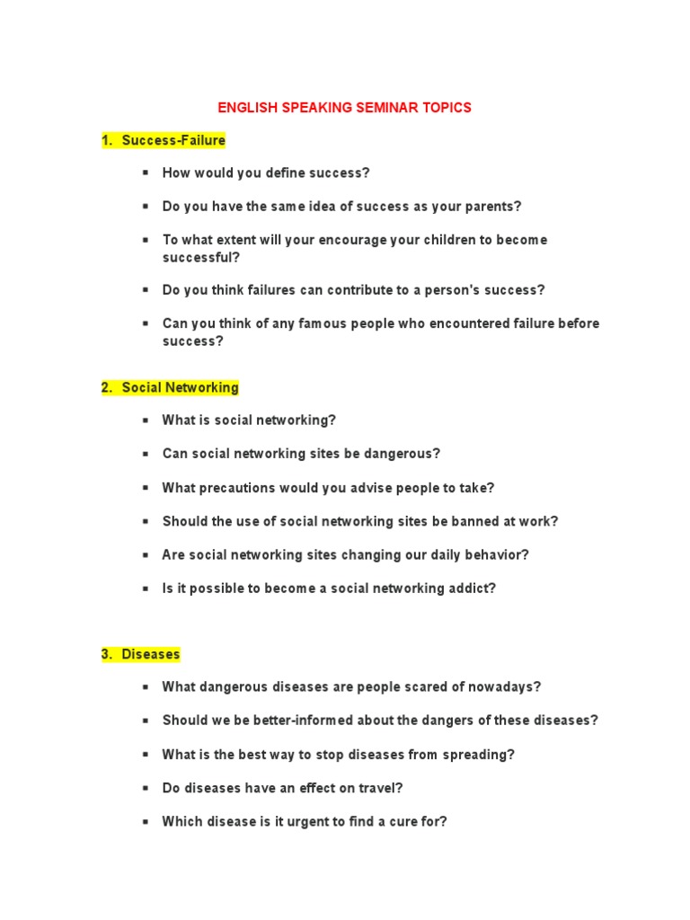 English Speaking Seminar Topics | PDF | Job Interview | Social Networking  Service