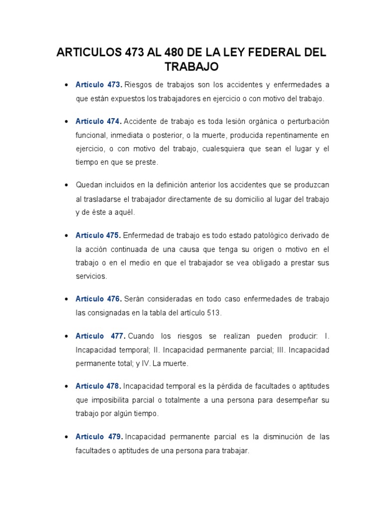 Articulos 473 Al 480 de La Ley Federal Del Trabajo