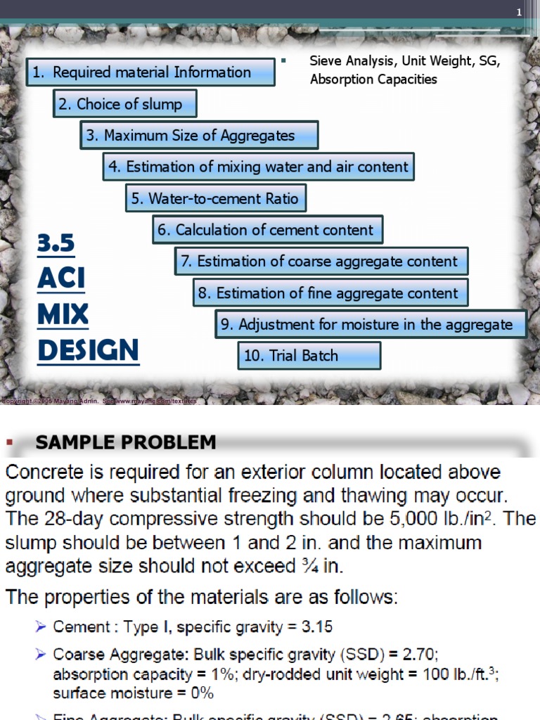 Concrete Mix Design Steps Guide | PDF | Construction Aggregate | Concrete