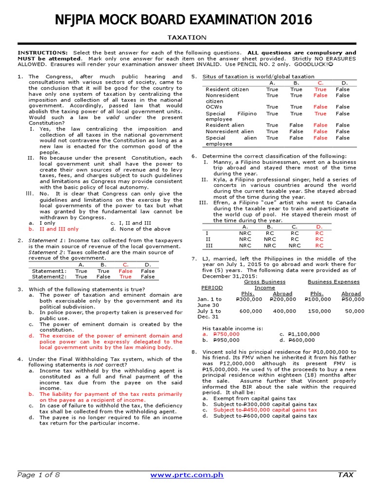 Tax_AnswerKey.doc Value Added Tax Capital Gains Tax